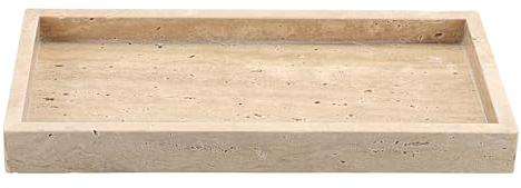 TOLIDA Plateau naturel en travertin, plateau décoratif en marbre pour bijoux, parfum, briquets, lunettes, savons, serviettes, verres à vin, café, comme cadeau, décoration dans la salle de bain, le