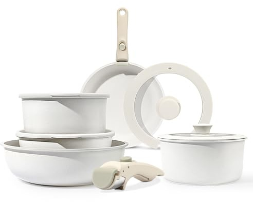 GiPP Pots and Pans Set Non Stick,11PCS White Granite Nonstick Cookware Sets with Detachable Handle,Induction Kitchen Set Removable Handle,RV Cookware Set,PFOA Free (White,11PCS)