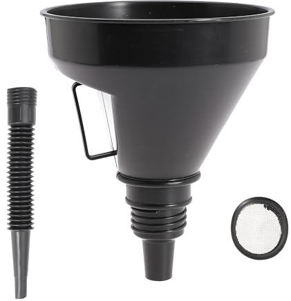 Ciweisah Grande imbuto in plastica per auto, bocca larga, imbuto per olio, con ugello di prolunga flessibile, imbuto per carburante con manico, schermo a rete, per auto, motore, camper, acqua, gas