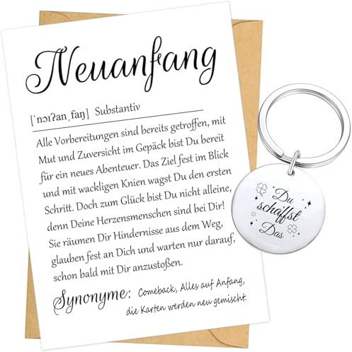 RFBEUTEL Neuanfang Karte mit Schlüsselanhänger New Beginnings Karte Kleine Geschenke für Kollegen Abschied Kollegin Kollege Jobwechsel Rente Ruhestand Neuer Job Mutmacher Geschenke