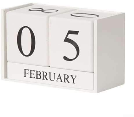 Tischkalender aus Holz, Holzkalender, Block, Datum, Monat, Vintage-Würfelkalender, Tageskalender, geeignet für Café, Restaurant, Büro oder Heimdekoration (weiß)