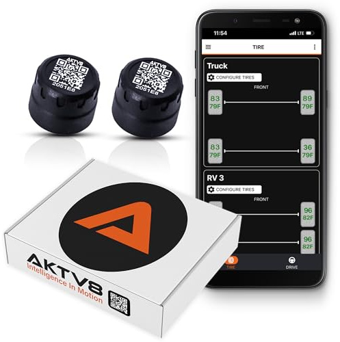 PressureTech Wireless Tire Pressure Monitoring System - TPMS Sensors for Automobiles, Motorcycles, Powersport Vehicles, RVs, Trailers - Real-Time Display w/iOS or Android App (0-150 PSI) (Pack of 2)