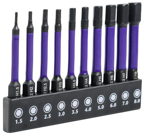 LANAFAY Impact Allen Key Set, 10pcs H1.5mm-H8mm Magnetic Wrench Drill Bits, 1/4 Hex-Shank S2 Steel With 50MM Long Magnetic Holder