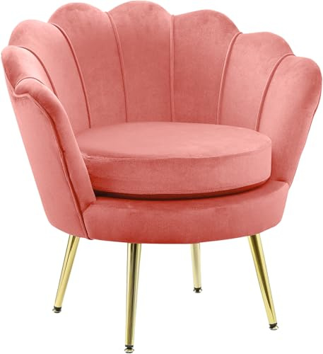 GARDENIA Fauteuil avec Dossier en Coquille, rembourré, avec Pieds chromés, idéal pour Salon, Chambre à Coucher, Bureau Fauteuil en Velours, Rose, 77 x 79 x H 77 cm Athènes XL