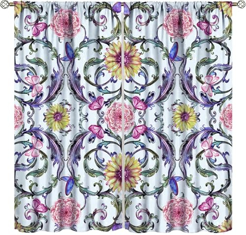 Pencil Pleat Blackout Curtains Flowers And Plants 150X166 Cm (W + H) Indoor Blackout Curtain, 3D Thermo-Insulating Window Curtains Polyester Material Bedroom Drapes Blackout Curtains -370188370