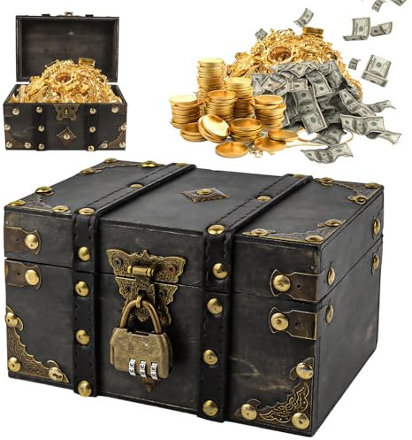 TOSAVGA Vintage Holz Schatztruhe, Aufbewahrung Schatzkiste Holz mit Schloss, Schatzkiste Kinder, Schatztruhe, Schatztruhe Kindergeburtstag, 18 x 11 x 10cm Schatzkiste für Aufbewahrung Dekoration