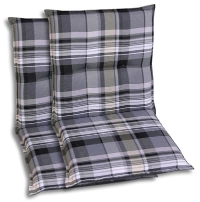 GO-DE Textil Bequeme und attraktive Polsterauflagen für Niederlehner-Gartenstühle (2er-Set, Karo Grau-Creme, Niederlehner)