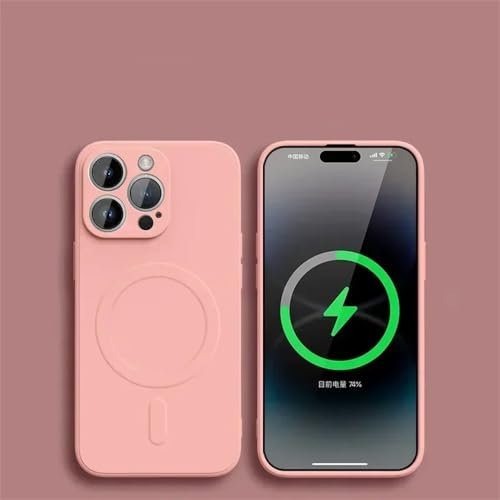 MVVKKY Custodia di ricarica wireless magnetica per iPhone 15 16 14 13 12 11 Pro Max Mini XR XS Plus Custodia con cinturino in silicone liquido morbido, rosa, per iPhone 13 Mini
