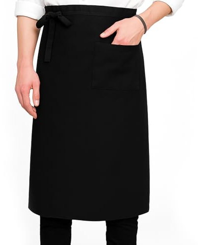 MBAIYO Vorbinder - Grembiule con tasca, regolabile, 68 x 70 cm, grembiule da cucina, mezza cameriera, lavoro, colore nero, uomo e donna, cucina, ristorante
