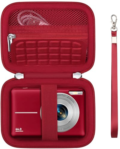 Supmay Cassa da trasporto per IXNAIQY/per KODAK PIXPRO FZ55 FZ45/per VAHOIALD Fotocamera Digitale, Supporto per fotocamera digitale compatta Borsa da viaggio con tasca in rete per batteria, Rosso | Borsa da viaggio per fotocamera QIVORO / EJXHKNF / VAHOIALD, con tasca in rete, cinturino da polso