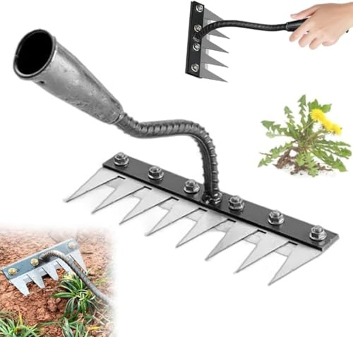 2025 Nuevo Rastrillo de Deshierbe de Jardín de Acero al Carbono, Rastrillo de Hierro Resistente para Jardinería y Deshierbe, Rastrillo de Jardín de Metal Muy Resistente (8 Dientes)