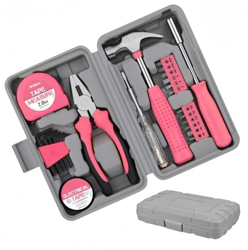 Home Tool Kit 24PCs - Pink Home DIY Repair Tool Kit Set, with Storage Toolbox, Small Tool Kits for Home, with Starter Basic Hand Tools for Home & Office, Ladies Tool Box for Home (Pink)