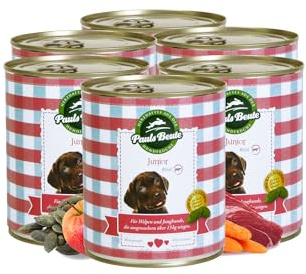 Pauls Beute Hochwertiges Welpenfutter Nass | Junior Rind 61,2% | 6 x 800g | Mit Amaranth, Äpfeln & Leinöl | Getreidefreies Hundefutter für Welpen | Ideal für heranwachsende Hunde | Ohne Zusatzstoffe