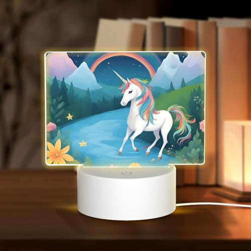 PHAYAH Luce notturna in acrilico con motivo unicorni in esecuzione con porta USB, interruttore touch, regalo di compleanno per amici e familiari