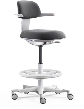 hjh OFFICE Ergonomischer Arbeitsstuhl TOP Work 40 W – Stuhl mit höhenverstellbarer Rückenlehne, Verstellbarer Sitzneigung & Sitztiefe, höhenverstellbarer Fußring, Grau/Weiß