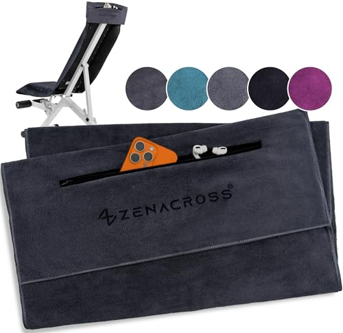 ZENACROSS - Serviette Sport Microfibre 120x50 - Séchage Ultra Rapide, Pochette Zippée, Douce & Compacte pour Fitness, Salle, Yoga, Musculation - Gris foncé