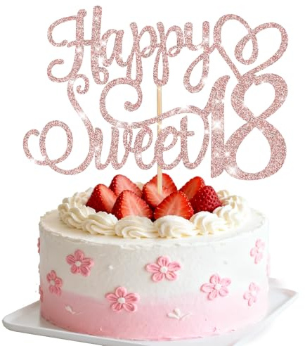 1 Pack Glittery 18th Happy Birthday Cake Topper, Pink Glitter 18 & Fabulous Sweet Birthday Cake Pick Cheers to 18 Years Birthdays Cakes Decoration Glitter Cakes Topper for Hello 18th Celebrating Party