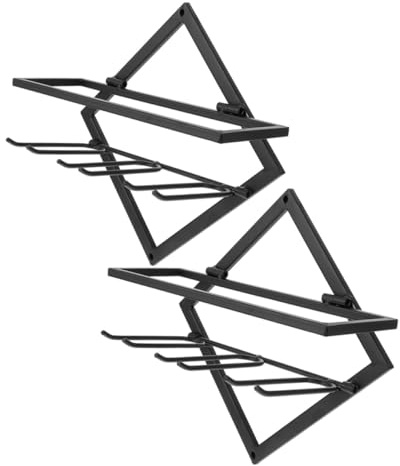 BESTYASH 2pcs Foldable Wall Mounted Wine Holder Rack Black Metal Stemware Display Shelf Space-saving Glassware Organizer for Kitchen and Dining Compact Bottle Storage