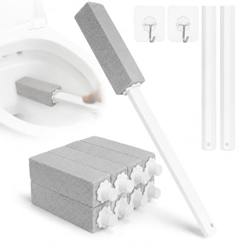 8 Pack Pumice Stone for Toilet with Extra Long Handle and Adhesive Hooks | Toilet Pumice Stone for Cleaning, Hard Water Ring and Stain Remover for Kitchen, Bath, Pool and Household Cleaning