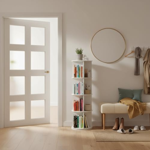 FurnitureR Moderno Organizador Giratorio para Pasillo, 40 x 40 x 128 cm, estantería Redonda Blanca con 5 Niveles, Ahorra Espacio para Libros para Entrada