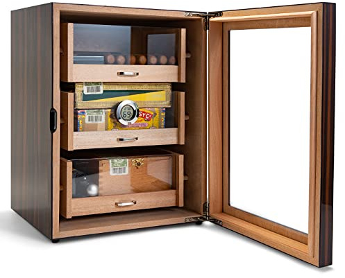 CIGARLOONG Cigar Humidor Cabinet Cedar Wood, Cigar Cabinet with 3 Large Layer for 110 Cigars Humidifier & Hygrometer,Fashionable Gifts for Cigar Lovers, Cigar Accessories for Men