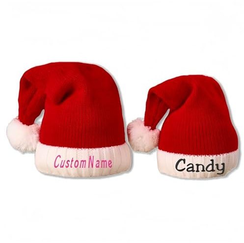 Personalisierte Weihnachtsmütze Mit Stickerei, Wintermütze Mit Namen, Rote Weihnachtsmütze Mit Bommel, Partygeschenke(S)