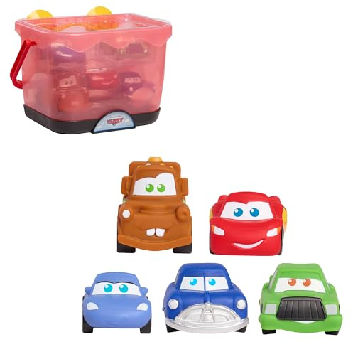Disney and Pixar Cars Bath Caddy, 6-pieces, 5 Bath Toy Figures Sealed for Safety, Attaches to Wall, Bath Toy for Fans, Girls, Boys, Kids, Ages 3 and Up | Lightning McQueen, Mater, Doc Hudson, Sally & Chick Hicks – Suction Cup Bathtub Storage, Mold-Resistant Water Toys