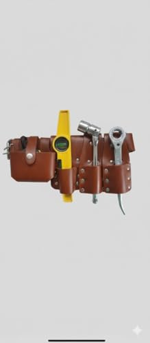 Scaffolding Black Thick Leather Tools Belt with Full Tool Set...Top Quality New Features (Brown Flat Ratchet Set)