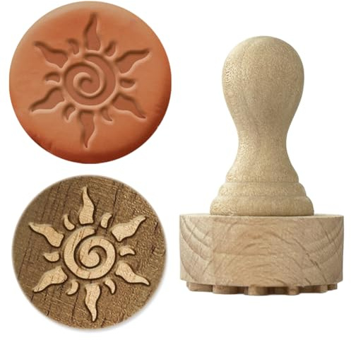OLYCRAFT Sellos de madera en espiral con mango de 43 x 27 mm, sellos de arcilla de madera, sellos de alfarería de madera, sello de cerámica, mango de madera, herramientas de cerámica para arcilla