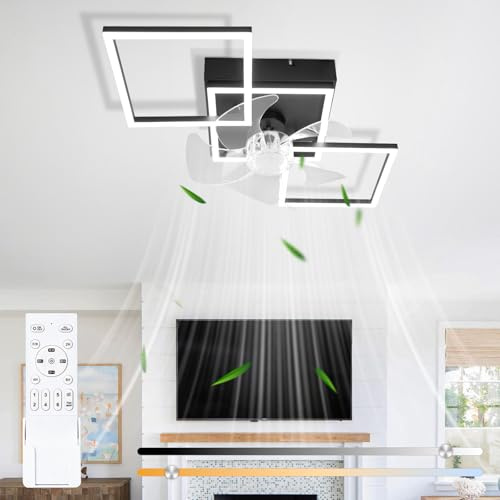 Homefire Moderne Deckenlampe mit Ventilator 68cm - Deckenventilator mit Beleuchtung 6-Gang LED Deckenventilatoren mit Licht Dimmbar mit Fernbedienung Timer für Wohnzimmer Esszimmer | Beleuchtung, 6 Geschwindigkeiten LED Deckenventilator mit Beleuchtung, Dimmbar mit Fernbedienung und Timer für Wohnzimmer