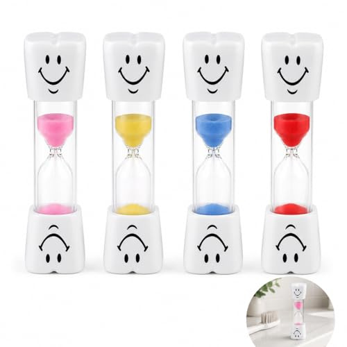 4 relojes de arena de 3 minutos, reloj digital con cara sonriente, reloj de arena de 3 minutos para cepillarse los dientes, diseño colorido para gestión del tiempo lúdico