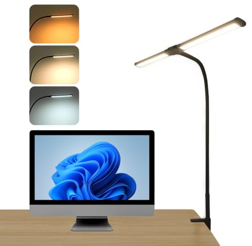 Unipampa Lampada da Scrivania Doppia Testa, Lampada da Tavolo, Luce Monitor | 3 Temperatura Colore, 10 Livelli di Luminosità, 360° Regolabile Con Collo D'oca, per Studio, Monitor, Ufficio