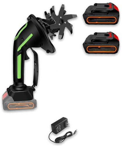 Feiphla Motoazada Eléctrica, 21V Motoazada Bateria con 2 Baterías 1500mAh, Motocultor Electrico Sin Cable con 4 Cuchillas de Metal, Motoazada con Cargadores para Huerto Green-