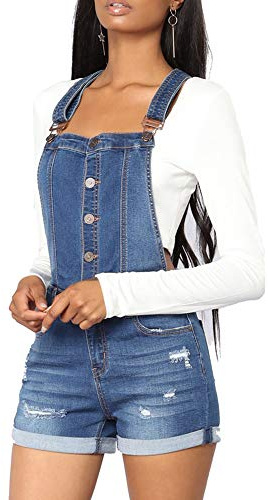 Morbuy Moda Donna Jeans Corta, Nuovo Salopette Senza Maniche Bretelle Jumpsuit Tasche Elasticità Denim Pantaloncini Pantalone Overall Monopezzi Partito Playsuit