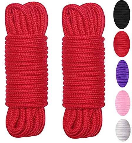 WYMAODAN Weichbaumwollseilschnur, 2 STÜCKE 10 M / 8 MM Allzweckseil Bastelseil Dicke Baumwollschnur (Rot)