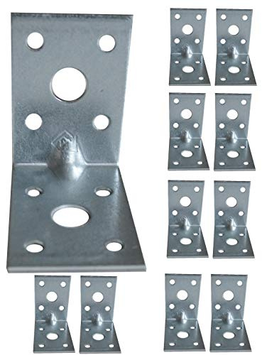 Corner Braces Brackets Plates, Heavy Duty Wooden Angle, Metal Steel Sheet Galvanised 1.97x 1.97x 1.38x 0.08(50 x 50 x 35mm x2mm) Pack of 10pcs | L Brackets for Wood, Galvanised Steel, Right Angle Metal Joining Fixing Connector, 90 Degree, Pack of 10, for Timber Fence