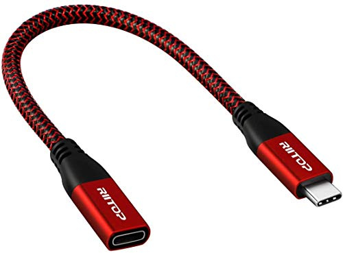 RIITOP USB C Verlängerungskabel 0,2M, USB 3.1 Gen2 10Gbps geflochten Typ C Stecker auf Buchse Extender Kabel, Laden und Datenübertragung,kompatibel mit iPad Pro 2021, MacBook Pro 2020, Galaxy S21