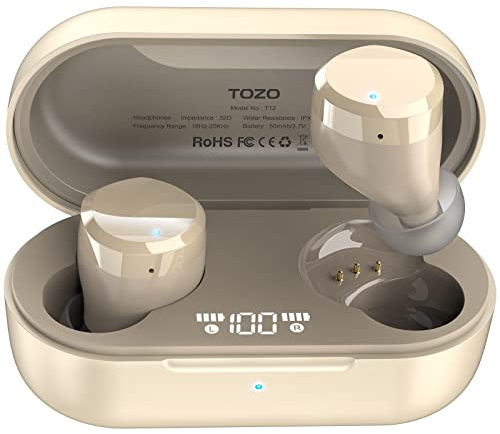 TOZO T12 Wireless Earbuds Bluetooth 5.3 Headphones Premium Sound Performance Touch Control LED Digital Display Wireless Charging Case Earphones