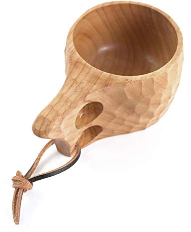 Sunnyushine Handgefertigte Kuksa-Tasse Im Nordischen Stil Aus, Tragbare Outdoor-Camping-Trinkbecher Traditionelle Kaffeetasse Mit Lederband Für Rucksacktouren Camping Wandern Survival Teacup