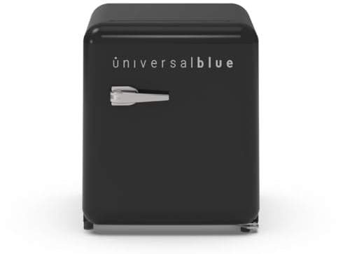 UNIVERSALBLUE Minibar Vintage Negro 48L | Mini Bar con Congelador 0 a -3ºC | Frigorífico Pequeño Silencioso | Bajo Encimera Retro| Frigo Bajo Consumo | Control Mecánico | Totalmente Equipado