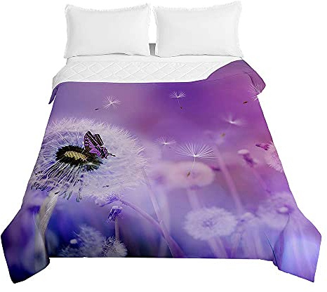 Chickw1 Tagesdecken Bettüberwurf, 3D Löwenzahn Drucken Sommer Tagesdecke mit Prägemuster Wohndecke aus Mikrofaser Bettdecke für Einzelbett Doppelbett oder Kinder (Violett,200x230cm)