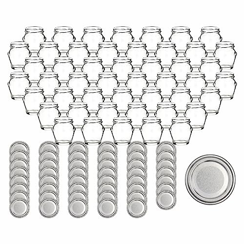 gouveo 48er Set Einmachgläser 106 ml Henkel mit Schraubdeckel - Leere Vorratsgläser zum Einkochen und Aufbewahren - Kleine Gläser für Selbstgemachtes