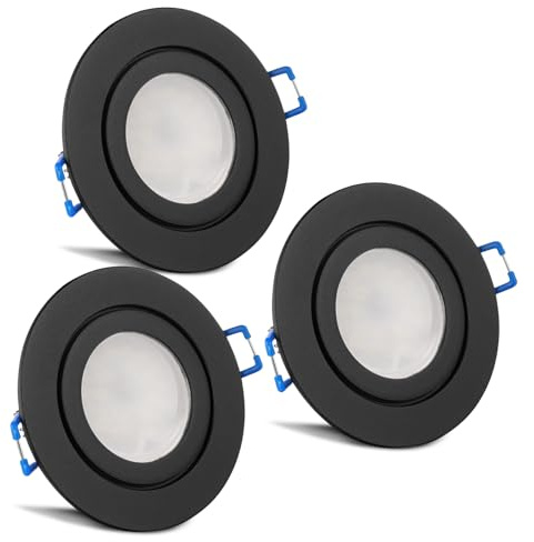 trendlights24 Mare Decken Einbaustrahler IP44-3er Set ultra flach 35 mm LED Spots 5W dimmbar 230V Kaltweiß 6500K - Schwarz - Badezimmer außen