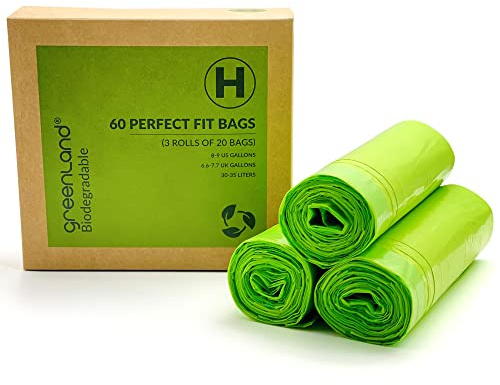Greenland Biodegradable 60 Trash Bags Compatible with Simplehuman (Code H, 60 Bags, 8-9 Gallons)