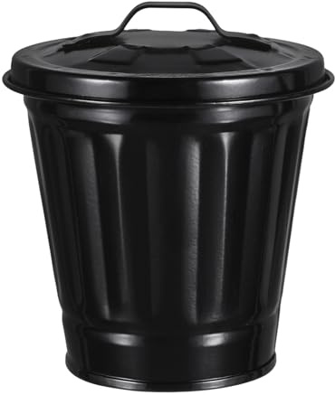 Hemobllo Table Trash Can - Desk Bin with Lid Mini Waste Bin Small Desktop Trash Can Iron Waste Dustbin with Lid for Bathroom, Bedroom, Kitchen, Home, Office (Black)