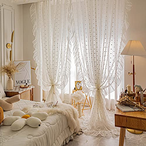 V3VOGUE Rüschen Gardinen Vintage Spitze Vorhänge Gardinenschals丨 1 Stück, Schöne Pflegeleichte丨halbverdunkelnder Tüllvorhang Für Mädchenzimmer, Wohnzimmer, Balkon, Fenstervorhang