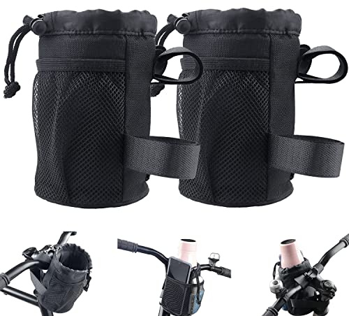 2 Pack Bike Cup Holder Bag Bicycle Handlebar Water Bottle Holder with Mesh Oxford Pocket Phone Drink Cup Holder for Mountain Bikes,Road Bikes,e-Bike,Kids Bikes,Wheelchairs,Cruisers, etc