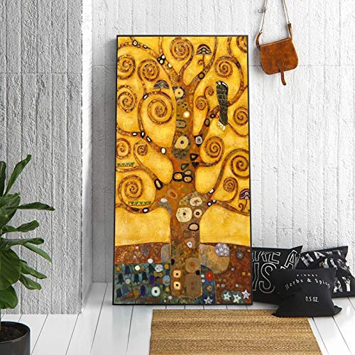 ZMFBHFBH Quadro Dipinto Con Cornice Gustav Klimt Albero Della Vita Dipinto Su Tela Classico Famoso Poster E Stampe Immagini Da Parete 30x75cm (12x30in) Con Cornice