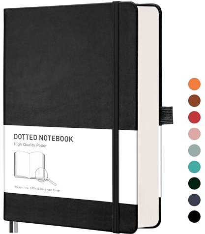 RETTACY A5 Gepunktetes Notizbuch Dotted - Bullet Dot Grid Notizbücher mit 320 nummerierten Seiten Hardcoverfür Frauen und Männer im Büro oder in der Schule, 14,5 x 21 cm - Schwarz