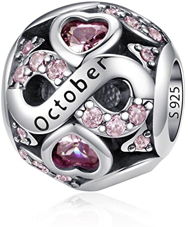 LNQOBU Birthstone Charms für Europäische Armbänder Halskette, 925 Sterling silber Openwork Perlen Liebesherz Anhänger,Geburtstagsgeschenke für Frauen